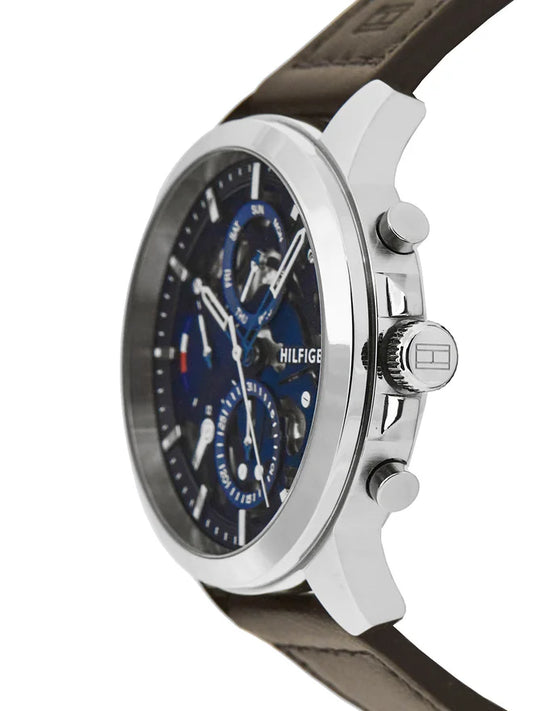 TOMMY HILFIGER - MEN'S 'HENRY' SKELETON DIAL LEATHER STRAP WATCH - 1710476