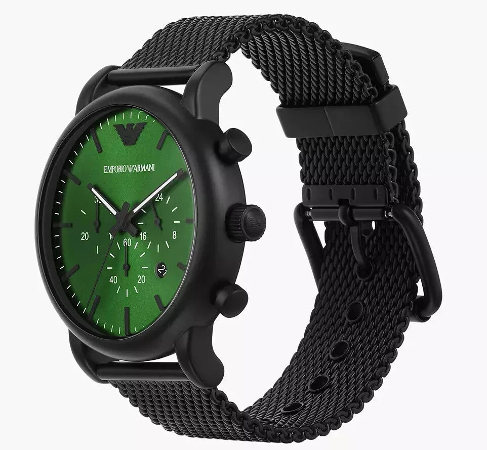 EMPORIO ARMANI BLACK AND GREEN STEEL CHRONOGRAPH WATCH