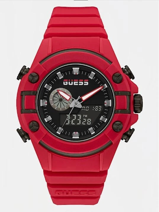 GUESS RED QUARTZ WATCH WITH SILICONE BRACELET