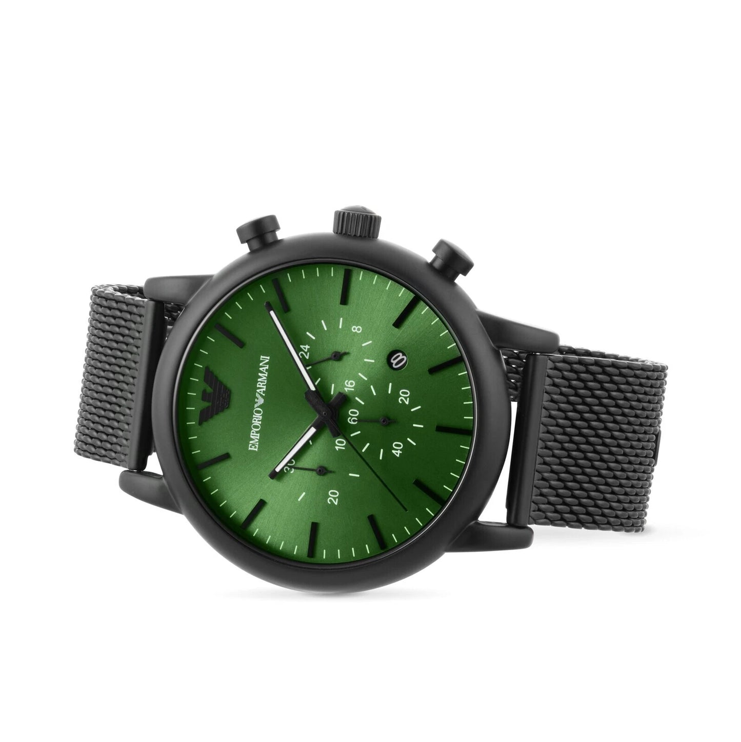 EMPORIO ARMANI BLACK AND GREEN STEEL CHRONOGRAPH WATCH