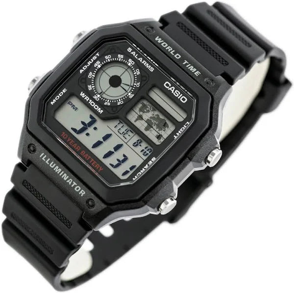 CASIO YOUTH ILLUMINATOR WORLD TIME ALARM AE-1200WH-1AV AE1200WH-1AV (M)