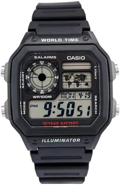 CASIO YOUTH ILLUMINATOR WORLD TIME ALARM AE-1200WH-1AV AE1200WH-1AV (M)