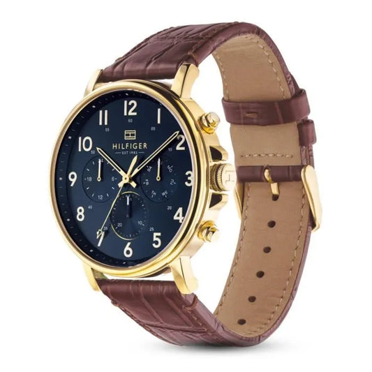 TOMMY HILFIGER - MEN'S DANIEL BLACK DIAL BROWN LEATHER STRAP WATCH - 1710379