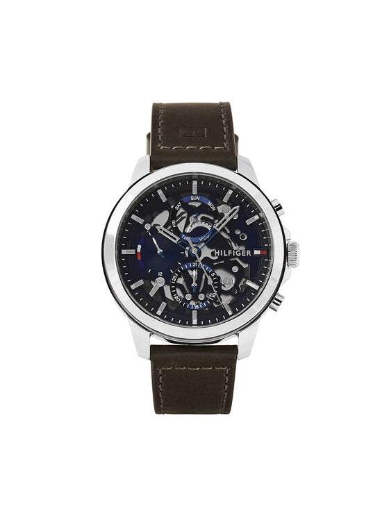 TOMMY HILFIGER - MEN'S 'HENRY' SKELETON DIAL LEATHER STRAP WATCH - 1710476