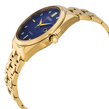 CITIZEN PEYTEN - ECO-DRIVE BLUE DIAL GOLD-TONED STAINLESS STEEL BRACELET WATCH