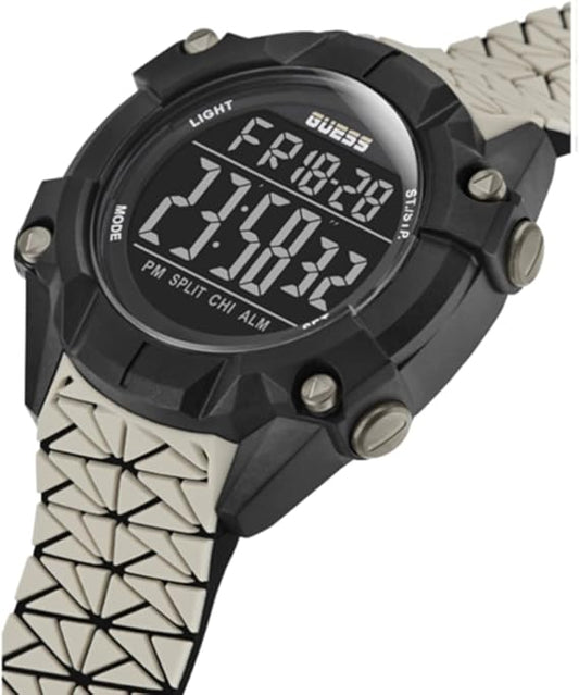 GUESS MEN'S BLACK STAINLESS STEEL, BEIGE SILICONE | GW0342G2