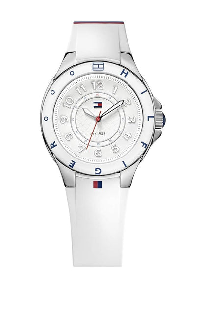 TOMMY HILFIGER STAINLESS STEEL WITH WHITE SILICONE BAND - 1781271 (W)