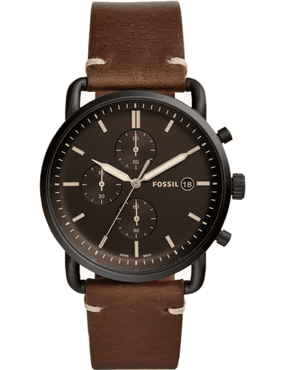 FOSSIL COMMUTER QUARTZ SMOKE STAINLESS STEEL BLACK DIAL FS5403(M)