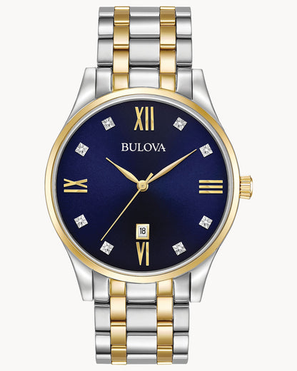BULOVA BLUE DIAL DIAMOND TWO-TONE CLASSIC 98D130 (M)