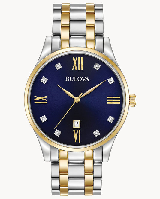 BULOVA BLUE DIAL DIAMOND TWO-TONE CLASSIC 98D130 (M)