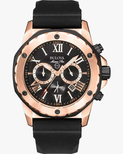 BULOVA BLACK DIAL QUARTZ MARINE STAR CHRONOGRAPH 98B104 (M)
