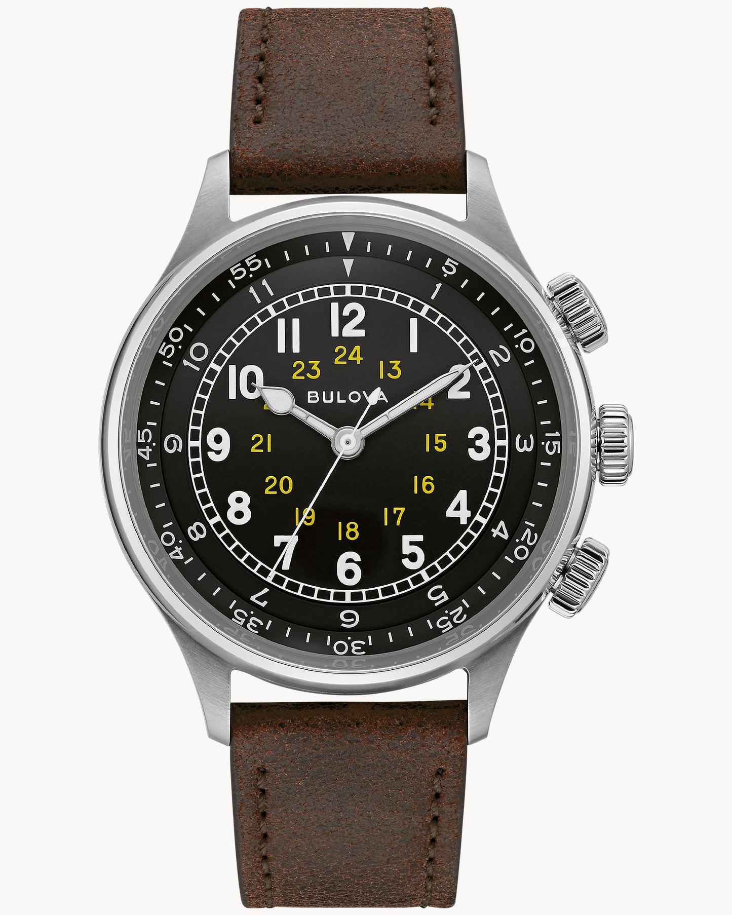 BULOVA BLACK DIAL LEATHER STRAP A-15 PILOT AUTOMATIC 96A245 (M)