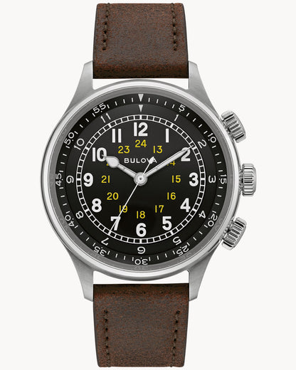 BULOVA BLACK DIAL LEATHER STRAP A-15 PILOT AUTOMATIC 96A245 (M)