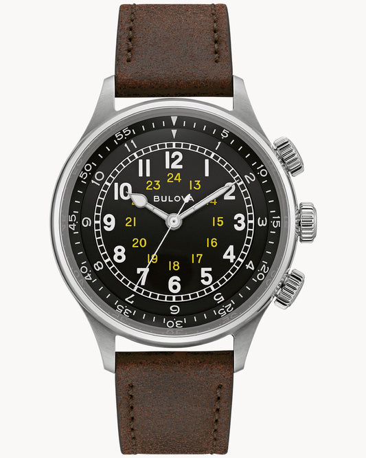 BULOVA BLACK DIAL LEATHER STRAP A-15 PILOT AUTOMATIC 96A245 (M)