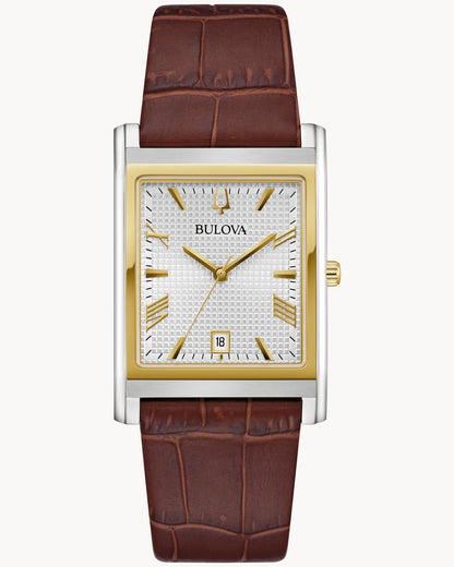 BULOVA SILVER TONE DIAL LEATHER STRAP SUTTON 98B430 (M)