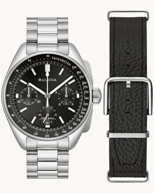 BULOVA BLACK DIAL HIGH PRECISION QUARTZ LUNAR PILOT 96K111 (M)