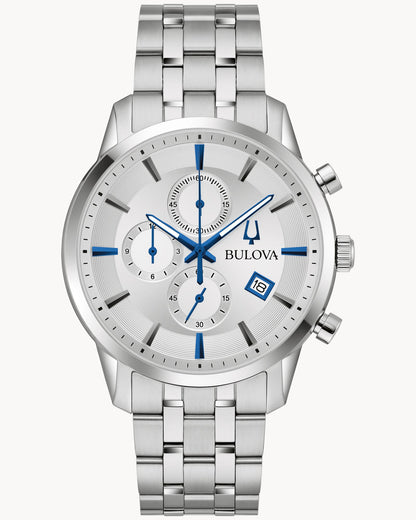 BULOVA SILVER TONE DIAL STAINLESS STEEL BRACELET SUTTON 96B404 (M)