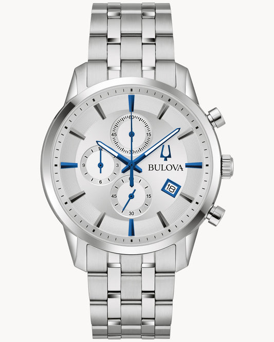 BULOVA SILVER TONE DIAL STAINLESS STEEL BRACELET SUTTON 96B404 (M)