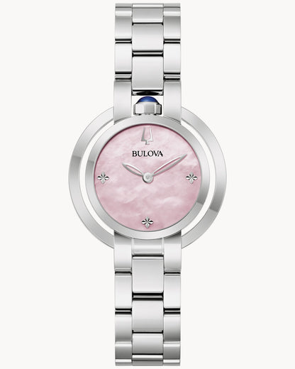 BULOVA PINK MOTHER OF PEARL DIAL SILVER TONE SS RUBAIYAT 96L338 (W)