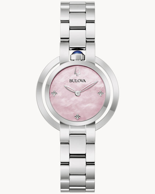 BULOVA PINK MOTHER OF PEARL DIAL SILVER TONE SS RUBAIYAT 96L338 (W)