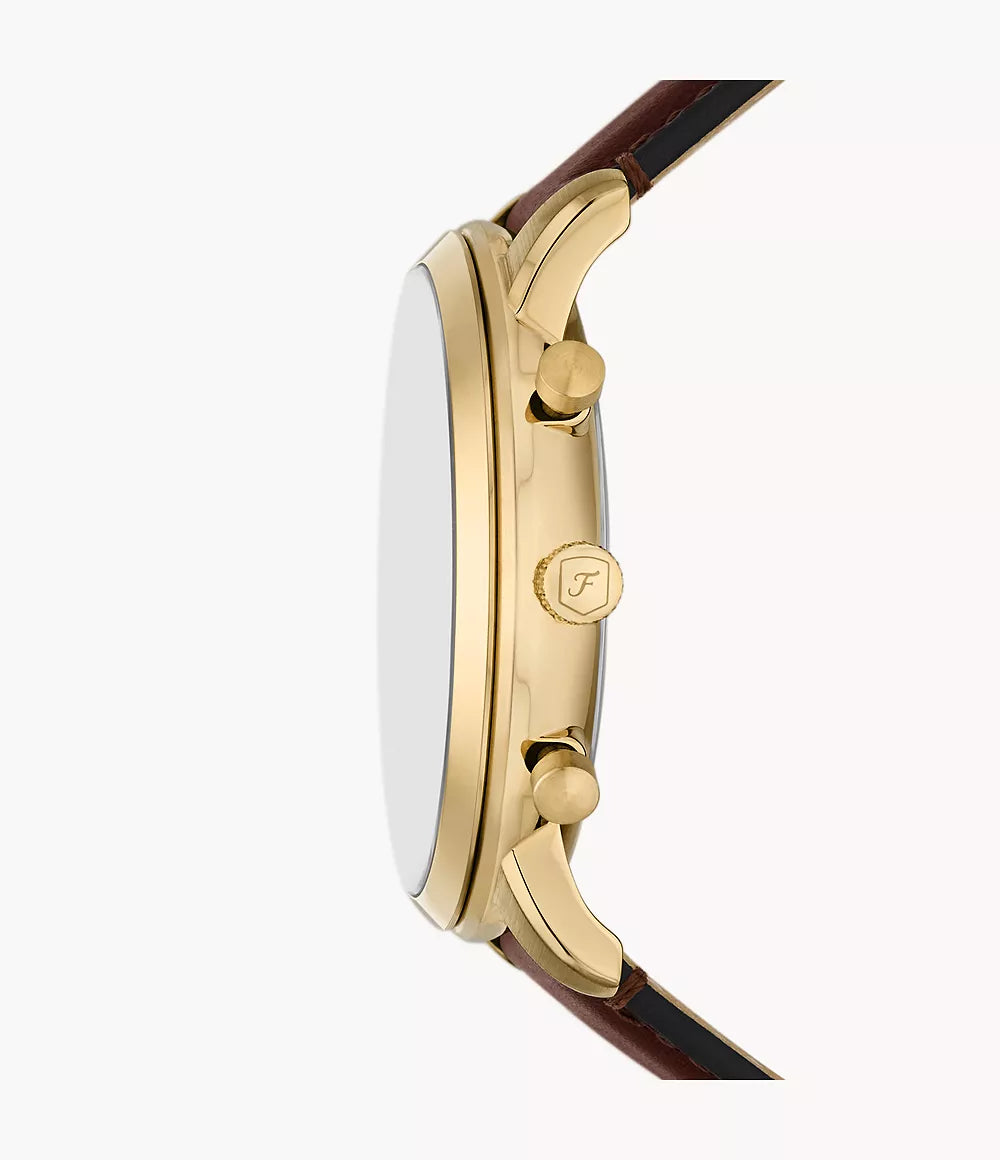 FOSSIL GOLD DIAL BROWN LEATHER STRAP CHRONOGRAPH NEUTRA FS6113 (M)