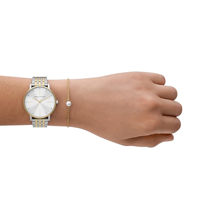 ARMANI EXCHANGE LOLA WHITE DIAL TWO-TONE STAINLESS STEEL WATCH GIFT SET AX7156SET (W)