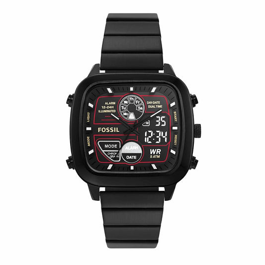 FOSSIL RETRO ANALOGUE DIGITAL BLACK STAINLESS STEEL FS5891