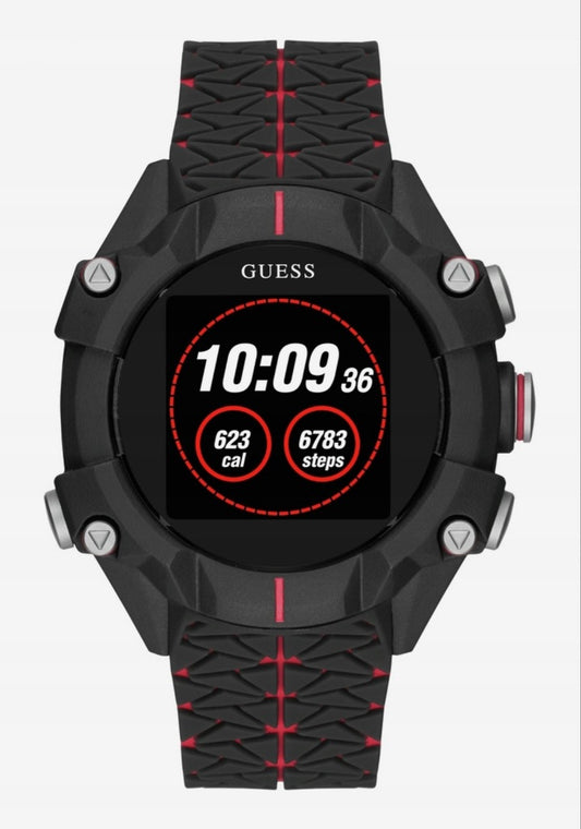 GUESS BLACK SILICONE WITH RED STRIPE