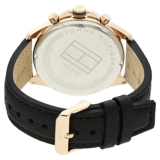 TOMMY HILFIGER - MEN'S 'DEAN' CHRONOGRAPH BLACK DIAL BLACK LEATHER STRAP WATCH - 1791273