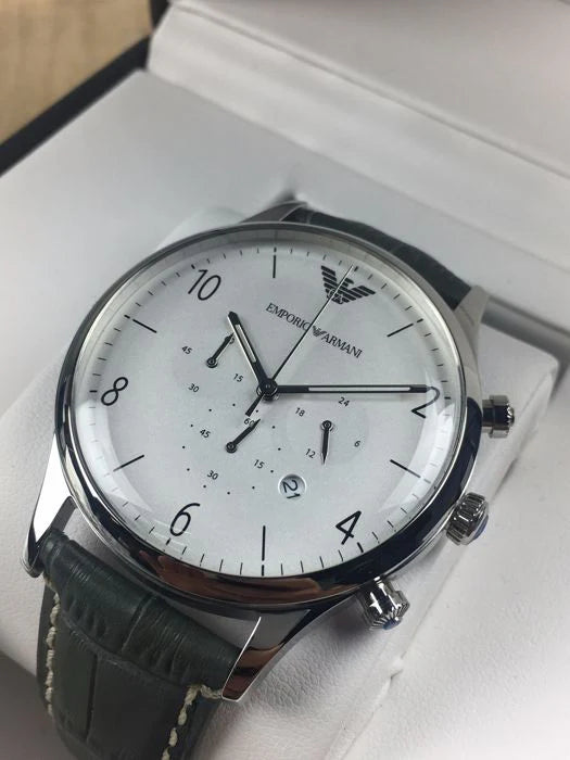 EMPORIO ARMANI GREEN LEATHER MEN'S WATCH