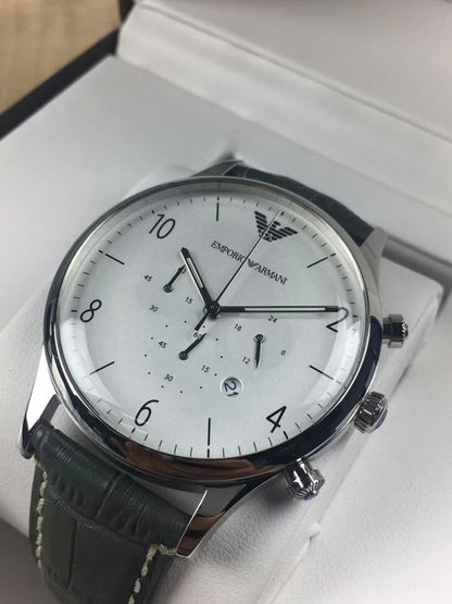 EMPORIO ARMANI GREEN LEATHER MEN'S WATCH