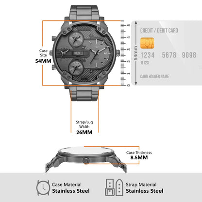 DIESEL MR. DADDY SLIM GUNMETAL MULTI-DIAL WATCH DZ7487 (M)