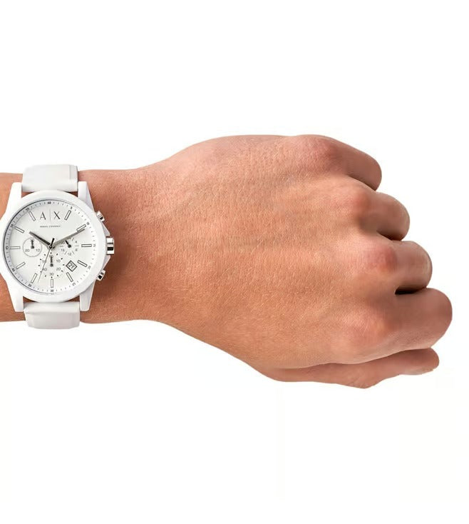 ARMANI EXCHANGE WHITE DIAL WHITE SILICONE CHRONOGRAPH WATCH AX1325 (M)