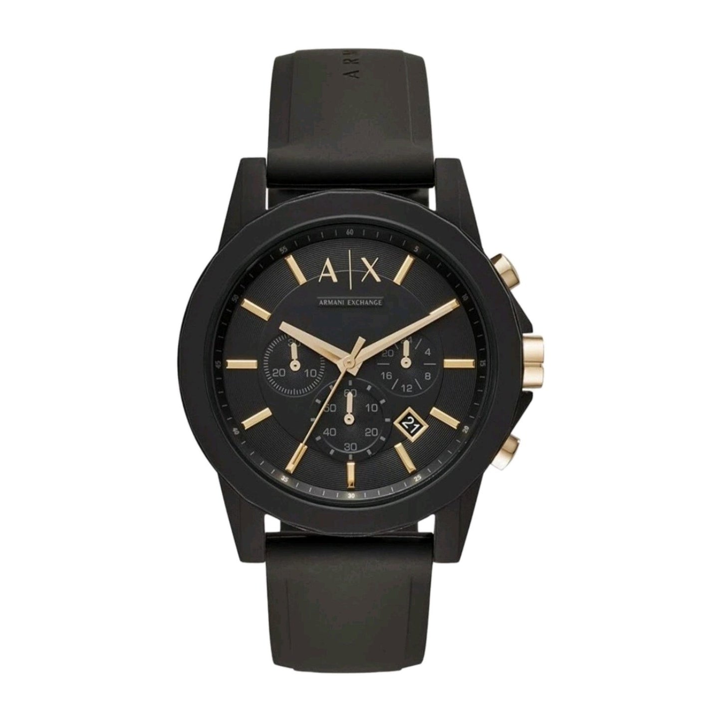 ARMANI EXCHANGE OUTERBANKS BLACK CHRONOGRAPH SILICONE STRAP WATCH AX7105 (M)