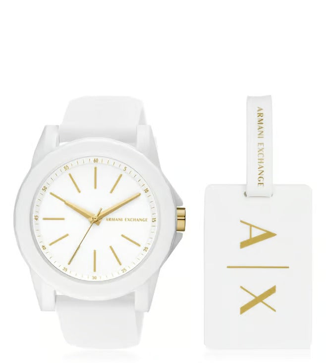 ARMANI EXCHANGE WHITE DIAL WHITE SILICONE STRAP WATCH AX7126 (W)