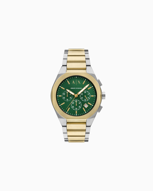 ARMANI EXCHANGE SYNC GREEN DIAL TWO-TONE CHRONOGRAPH WATCH AX4184 (M)