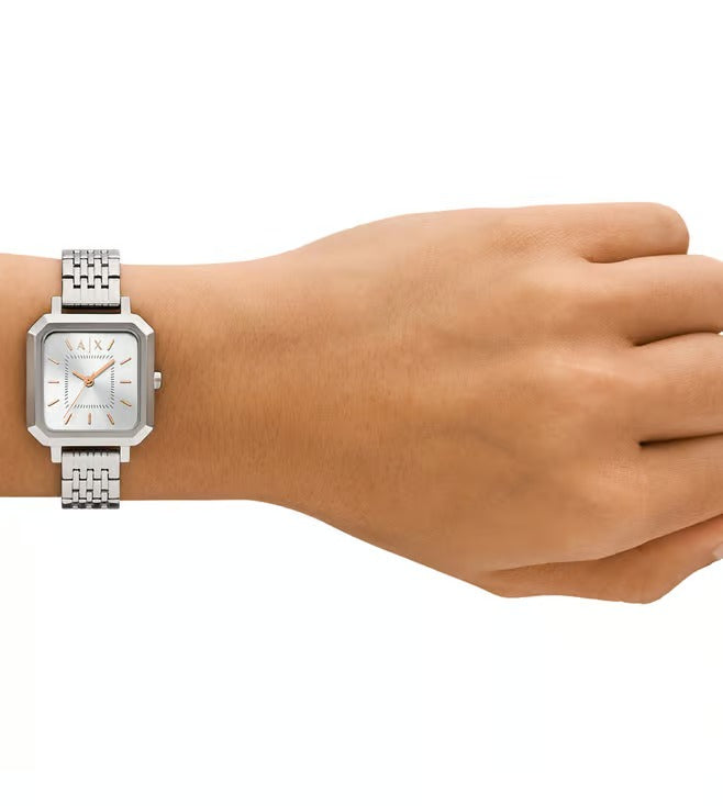 ARMANI EXCHANGE SILVER RECTANGULAR DIAL STAINLESS STEEL WATCH AX5724 (W)