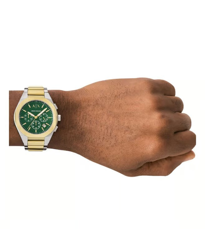ARMANI EXCHANGE SYNC GREEN DIAL TWO-TONE CHRONOGRAPH WATCH AX4184 (M)