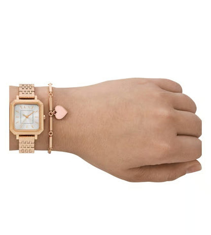 ARMANI EXCHANGE LEILA SILVER DIAL ROSE GOLD TONE WATCH GIFT SET AX7164SET (W)