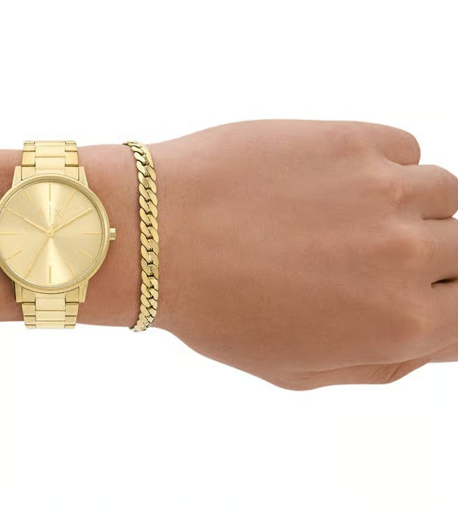 ARMANI EXCHANGE GOLD DIAL GOLD TONE STAINLESS STEEL WATCH GIFT SET AX7144SET (M)