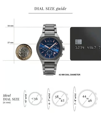 ARMANI EXCHANGE BLUE DIAL GUNMETAL CHRONOGRAPH WATCH AX4182 (M)