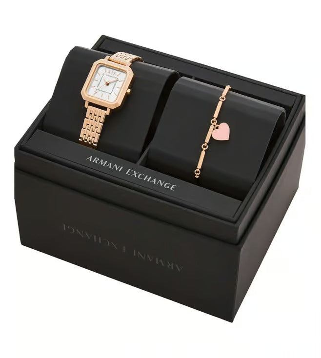 ARMANI EXCHANGE LEILA SILVER DIAL ROSE GOLD TONE WATCH GIFT SET AX7164SET (W)