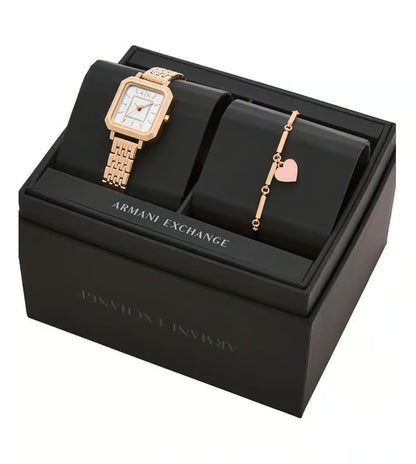 ARMANI EXCHANGE LEILA SILVER DIAL ROSE GOLD TONE WATCH GIFT SET AX7164SET (W)