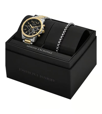 ARMANI EXCHANGE BLACK CHRONOGRAPH TWO-TONE WATCH GIFT SET AX7148SET (M)