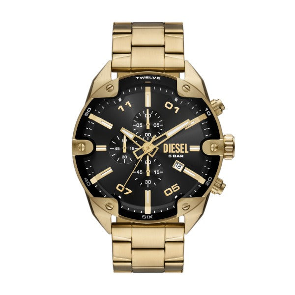 DIESEL SPIKED BLACK DIAL GOLD-TONE CHRONOGRAPH WATCH DZ4678 (M)