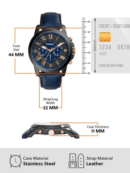 FOSSIL GRANT CHRONOGRAPH BLACK AND BLUE DIAL BLUE LEATHER FS5061 (M)