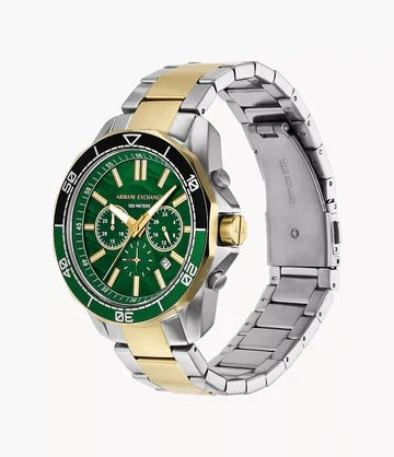 ARMANI EXCHANGE GREEN DIAL TWO-TONE CHRONOGRAPH WATCH AX1966 (M)