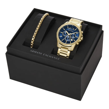ARMANI EXCHANGE BANKS BLUE DIAL GOLD TONE CHRONOGRAPH WATCH GIFT SET AX7151SET (M)