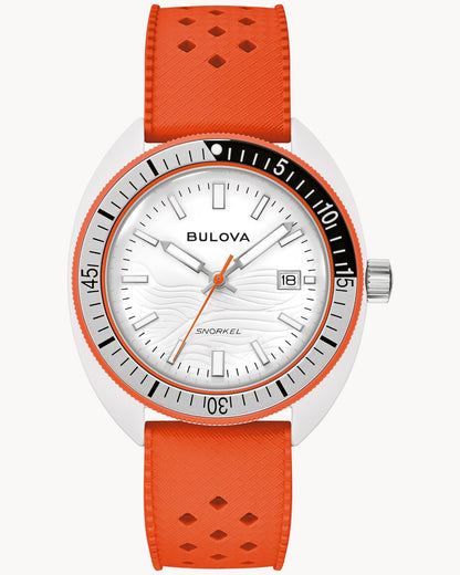 BULOVA WHITE DIAL ORANGE  SNORKEL HYBRID CERAMIC WATCH 98B448 (M)