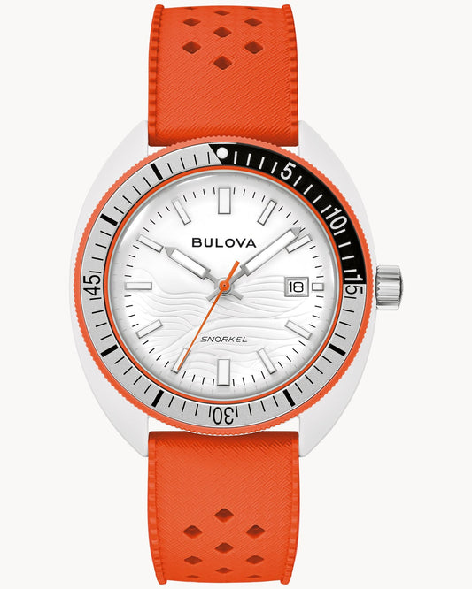 BULOVA WHITE DIAL ORANGE  SNORKEL HYBRID CERAMIC WATCH 98B448 (M)